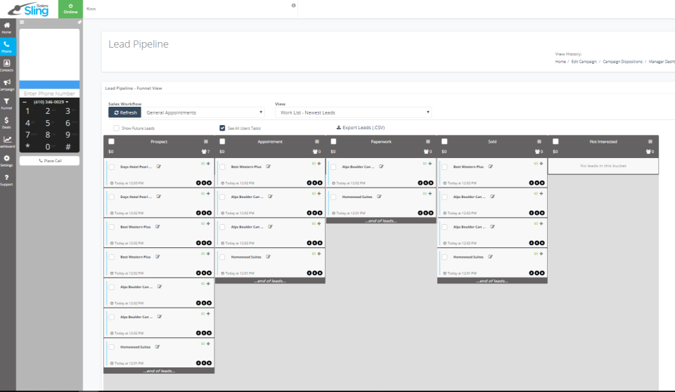 screenshot of Sales Sling